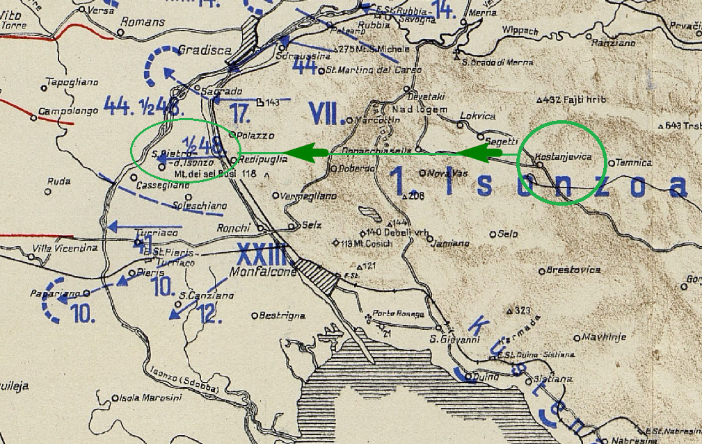 Einsatzraum der 48. ID und Vormarsch nach der 12. Isonzo-Schlacht Oktober 1917