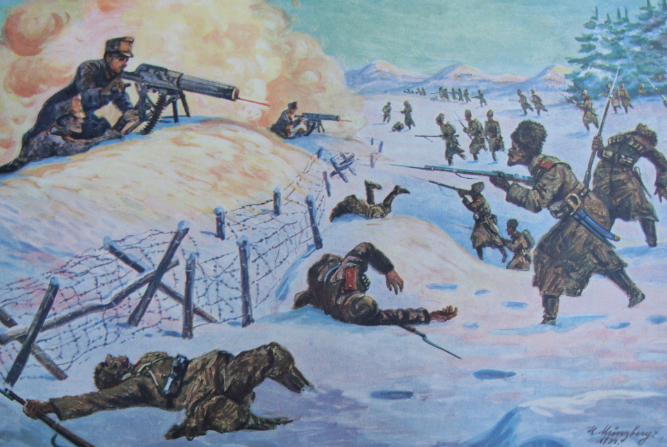 Zeichnung von H. Münzberg, Kämpfe in den Karpaten im Februar 1915